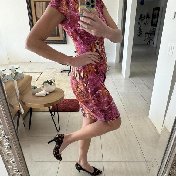 Vintage Cache Snakeskin Print Bodycon Wrap Style Dress Size S - Picture 3 of 10